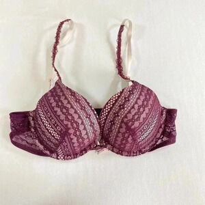 Victoria's Secret Lace Push Up Bra Size, 34B Padded Sexy Lingerie Magenta & Pink